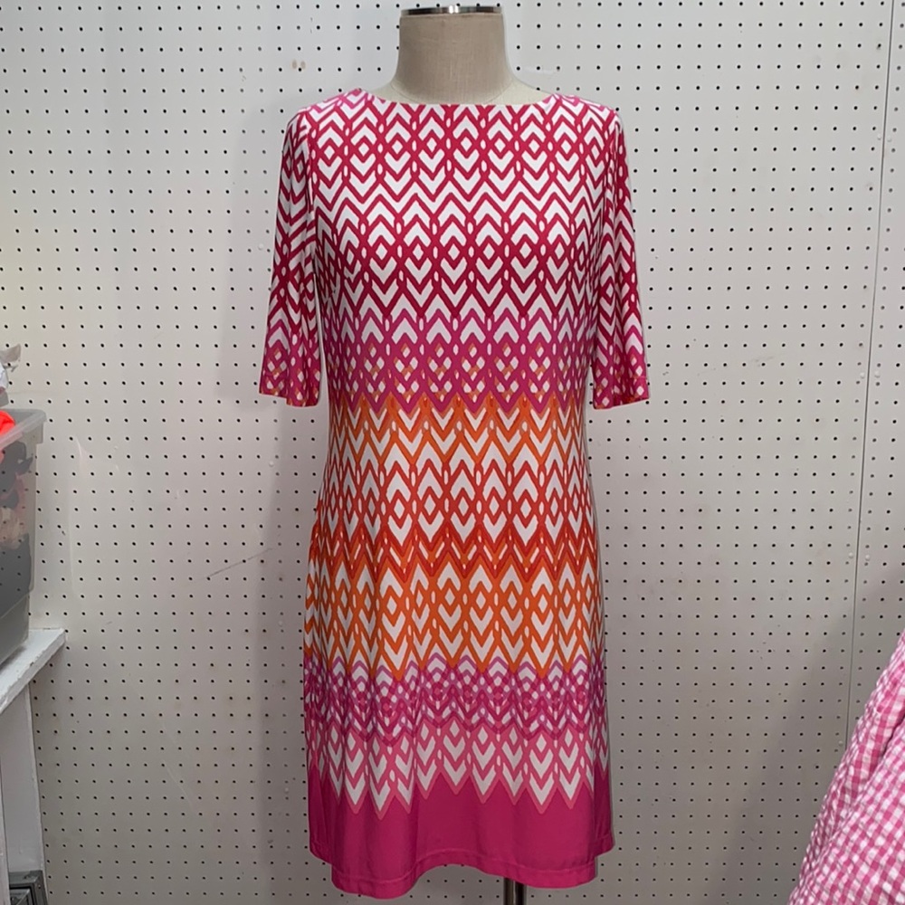 Like New Eliza J Dress Size 8 Pink & Orange Women's Jersey Shift Dress